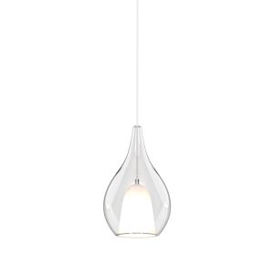 Carys 20cm Assembly Pendant (WITHOUT PLATE) With Teardrop Shade, 1 Light E27, Clear Glass With Frosted Inner