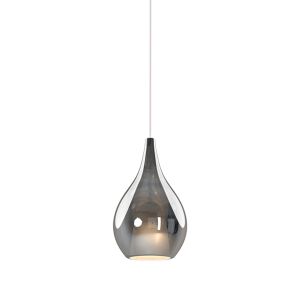 Carys 20cm Assembly Pendant (WITHOUT PLATE) With Teardrop Shade, 1 Light E27, Chrome Glass With Frosted Inner