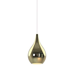 Carys 20cm Assembly Pendant (WITHOUT PLATE) With Teardrop Shade, 1 Light E27, Gold Glass With Frosted Inner