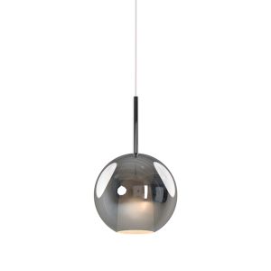 Carys 25cm Assembly Pendant (WITHOUT PLATE) With Round Shade, 1 Light E27, Chrome Glass With Frosted Inner
