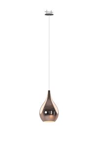 Carys Recessed Pendant With Teardrop Shade, 1 Light E27, Black/Copper Glass With Frosted Inner