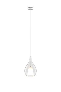 Carys Recessed Pendant With Teardrop Shade, 1 Light E27, White/Clear Glass With Frosted Inner