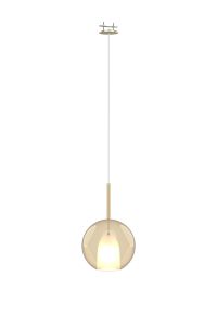 Carys Recessed Pendant With Round Shade, 1 Light E27, Antique Brass/Cognac Glass With Frosted Inner
