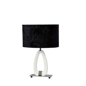 (DH) Estelle Large Table Lamp 1 Light E27 With Black Suede Shade White/Polished Polished Chrome/Crystal
