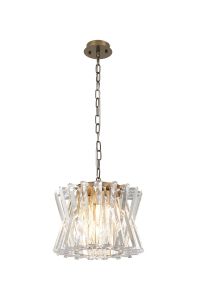 Faline 34cm Round Pendant, 4 x E14, Antique Brass/Clear