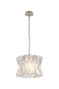 Faline 34cm Round Pendant, 4 x E14, Polished Nickel/Clear