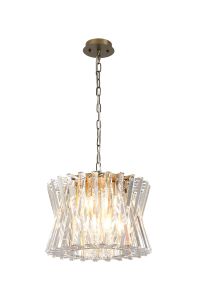 Faline 43cm Round Pendant, 8 x E14, Antique Brass/Clear