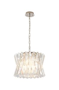 Faline 43cm Round Pendant, 8 x E14, Polished Nickel/Clear