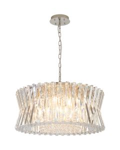 Faline 70cm Round Pendant, 18 x E14, Polished Nickel/Clear