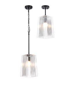 Dupa 19cm Satin Black Pendant/Semi Flush/Semi Flush 1 x E27 With Square Ribbed Glass (C)