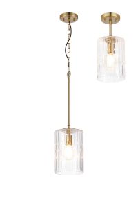 Dupa 18cm Gold Pendant/Semi Flush/Semi Flush 1 x E27 With Cylinder Ribbed Glass (A)