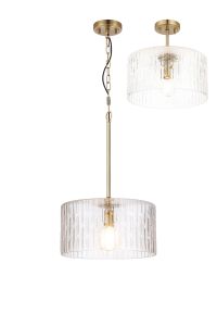 Dupa 38cm Gold Pendant/Semi Flush/Semi Flush 1 x E27 With Drum Ribbed Glass (B)
