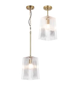 Dupa Gold Pendant/Semi Flush/Semi Flush 1 x E27 With Square Ribbed Glass (C)