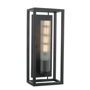 Felipe 1 Light E27 Black Wall Light With Ribbed Glass
