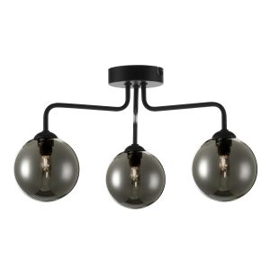 Feya 3 Light G9 Black Semi Flush Ceiling Light C/W Smoked Glass Shade