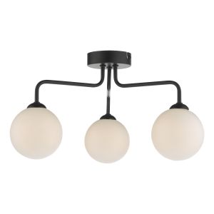 Feya 3 Light G9 Black Semi Flush Ceiling Light C/W Opal Glass Shade