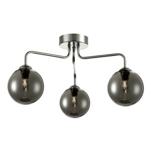 Feya 3 Light G9 Polished Chrome Semi Flush Ceiling Light C/W Smoked Glass Shade