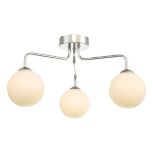 Feya 3 Light G9 Polished Chrome Semi Flush Ceiling Light C/W Opal Glass Shade