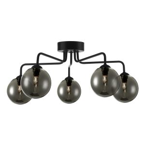 Feya 5 Light G9 Black Semi Flush Ceiling Light C/W Smoked Glass Shade