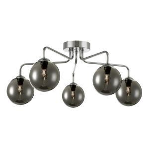 Feya 5 Light G9 Polished Chrome Semi Flush Ceiling Light C/W Smoked Glass Shade