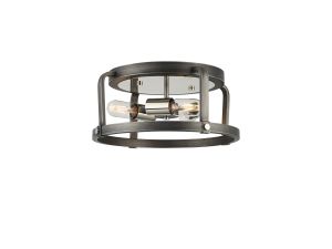 Sora 39cm Flush Round 3 Light E27, Pewter / Polished Nickel