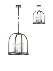 Sora 42.5cm Pendant/Semi Flush Round 4 Light E27, Pewter / Polished Nickel