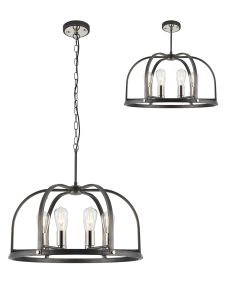Sora 62cm Pendant/Semi Flush Round 6 Light E27, Pewter / Polished Nickel