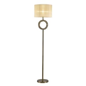 Florence Round Floor Lamp With Cmozarella Shade 1 Light E27 Antique Brass/Crystal Item Weight: 18.24kg