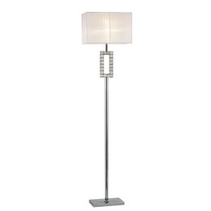 Florence Rectangle Floor Lamp With White Shade 1 Light E27 Polished Chrome/Crystal