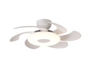 Flowers 50cm 24W LED Dimmable Ceiling Light With Built-In 25W DC Reversible Fan, Remote Control 2700-5000K, 2900lm, White