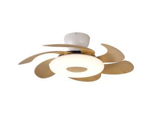 Flowers 50cm 24W LED Dimmable Ceiling Light With Built-In 25W DC Reversible Fan, Remote Control 2700-5000K, 2900lm, White/Wood