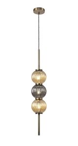 Gualtier Pendant, 3 x G9, Antique Brass/Smoked & Amber Glass