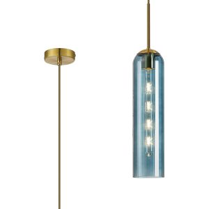 Campo 2.1m Single Pendant, 1 Light Adjustable E27, Brass Gold / Blue