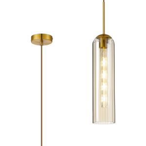 Campo 2.1m Single Pendant, 1 Light Adjustable E27, Brass Gold / Cognac