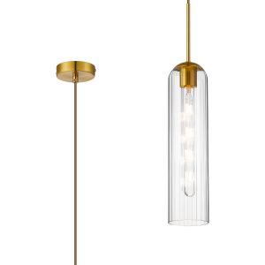 Campo 2.1m Single Pendant, 1 Light Adjustable E27, Brass Gold / Clear