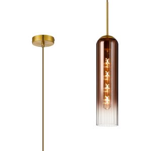 Campo 2.1m Single Pendant, 1 Light Adjustable E27, Brass Gold / Copper Fade
