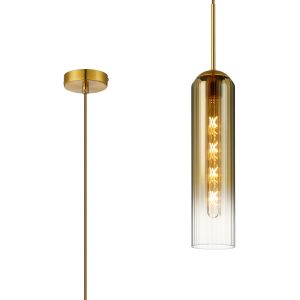 Campo 2.1m Single Pendant, 1 Light Adjustable E27, Brass Gold / Gold Fade