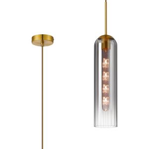 Campo 2.1m Single Pendant, 1 Light Adjustable E27, Brass Gold / Smoke Fade