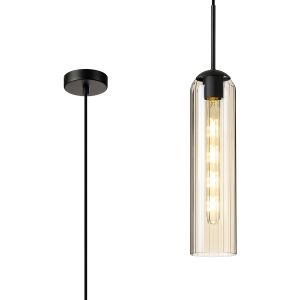 Campo 2.1m Single Pendant, 1 Light Adjustable E27, Satin Black / Cognac