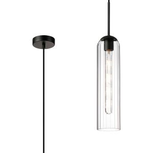Campo 2.1m Single Pendant, 1 Light Adjustable E27, Satin Black / Clear