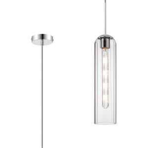 Campo 2.1m Single Pendant, 1 Light Adjustable E27, Polished Nickel / Clear