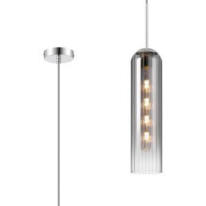Campo 2.1m Single Pendant, 1 Light Adjustable E27, Polished Nickel / Smoke Fade