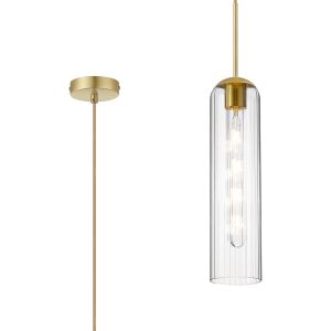 Campo 2.1m Single Pendant, 1 Light Adjustable E27, Satin Gold / Clear