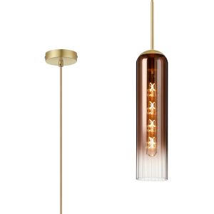 Campo 2.1m Single Pendant, 1 Light Adjustable E27, Satin Gold / Copper Fade