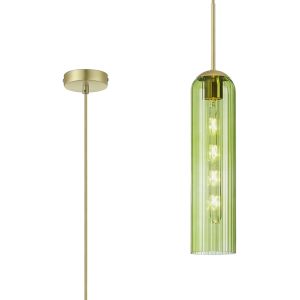Campo 2.1m Single Pendant, 1 Light Adjustable E27, Satin Gold / Green