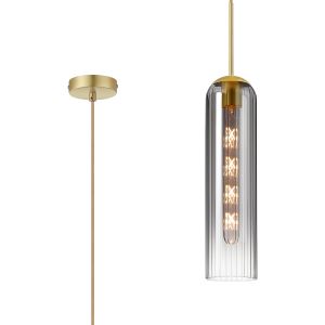 Campo 2.1m Single Pendant, 1 Light Adjustable E27, Satin Gold / Smoke Fade