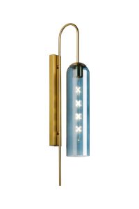 Campo 70cm Curved Wall Light, 1 Light E27, Brass Gold / Blue