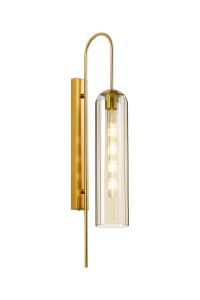 Campo 70cm Curved Wall Light, 1 Light E27, Brass Gold / Cognac