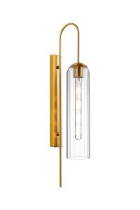 Campo 70cm Curved Wall Light, 1 Light E27, Brass Gold / Clear