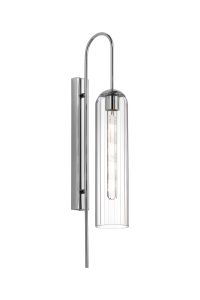 Campo 70cm Curved Wall Light, 1 Light E27, Polished Nickel / Clear